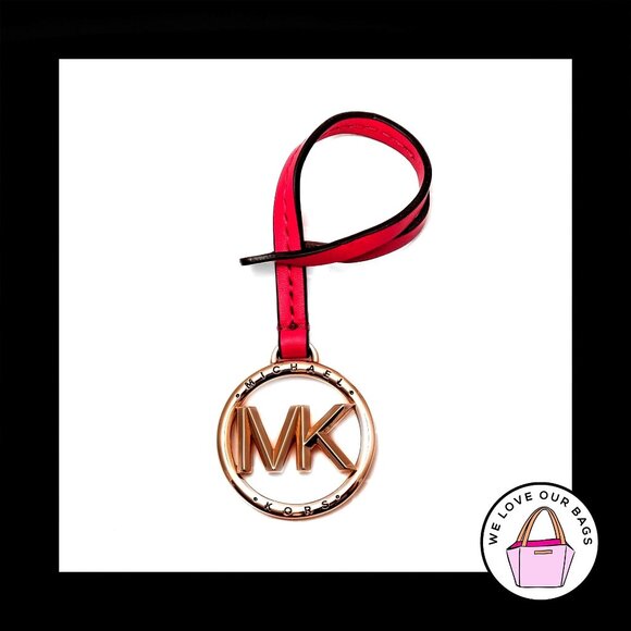 New MICHAEL KORS Bright Pink Leather Loop Strap Fob Bag Charm Keychain Hang Tag - Picture 1 of 1